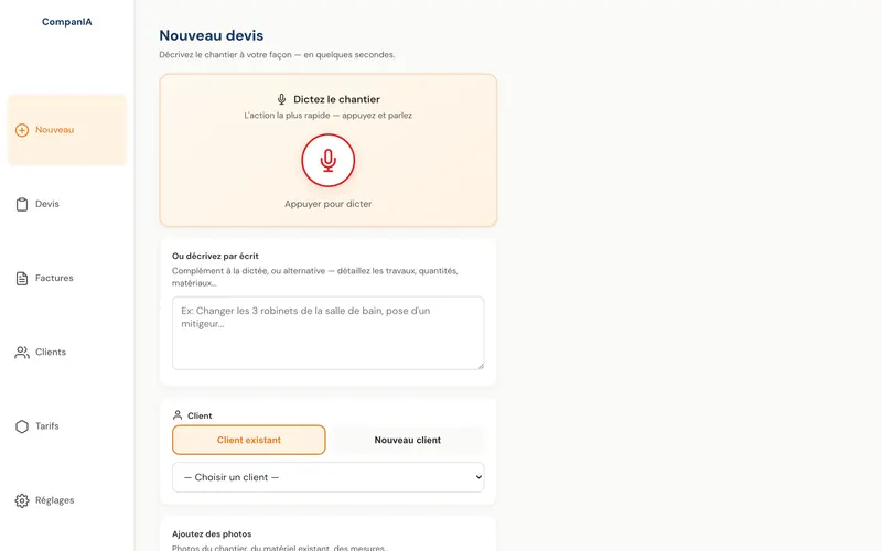 Devis IA Multimodal — Dictée devis